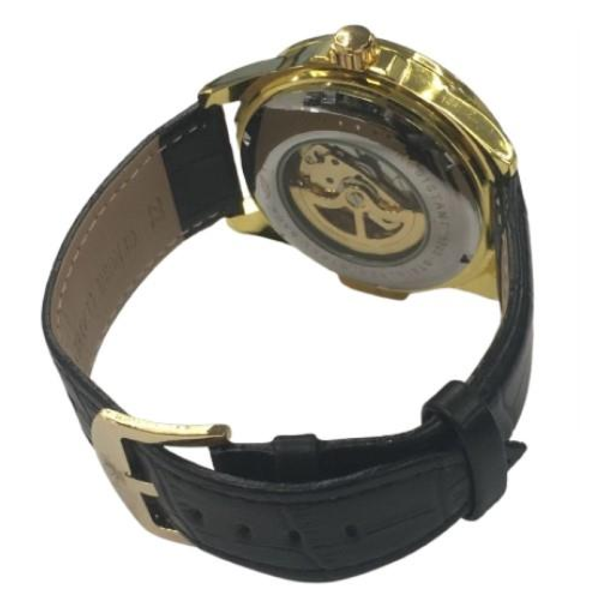 NY London Mens Automatic Dial Analogue Gold/White with Black Leather Strap Watch