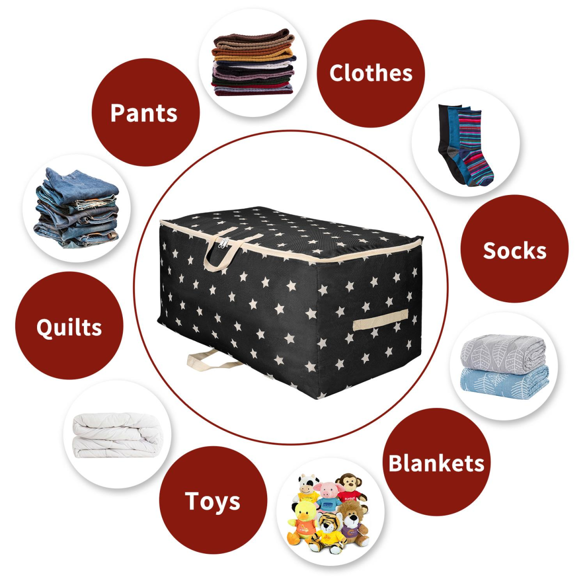 VINSANI 3pc STORAGE BAGS BLACK STAR MEDIUM 0000342