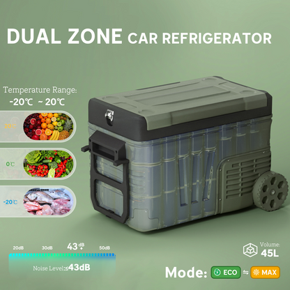 Outsunny 33L Camping Fridge Freezer Dual Zone Car Fridge, DC & AC, -20-20℃