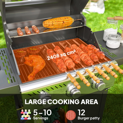 Outsunny 3 Burner Propane Gas BBQ Grill with See-through Lid and Thermometer