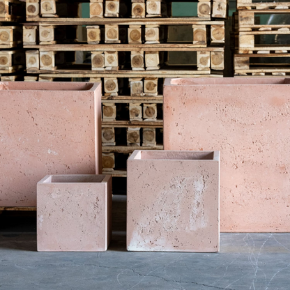 Cubrosa | Blushstone – 30cm Medium Square Concrete Planter – 14L Cube Plant Pot