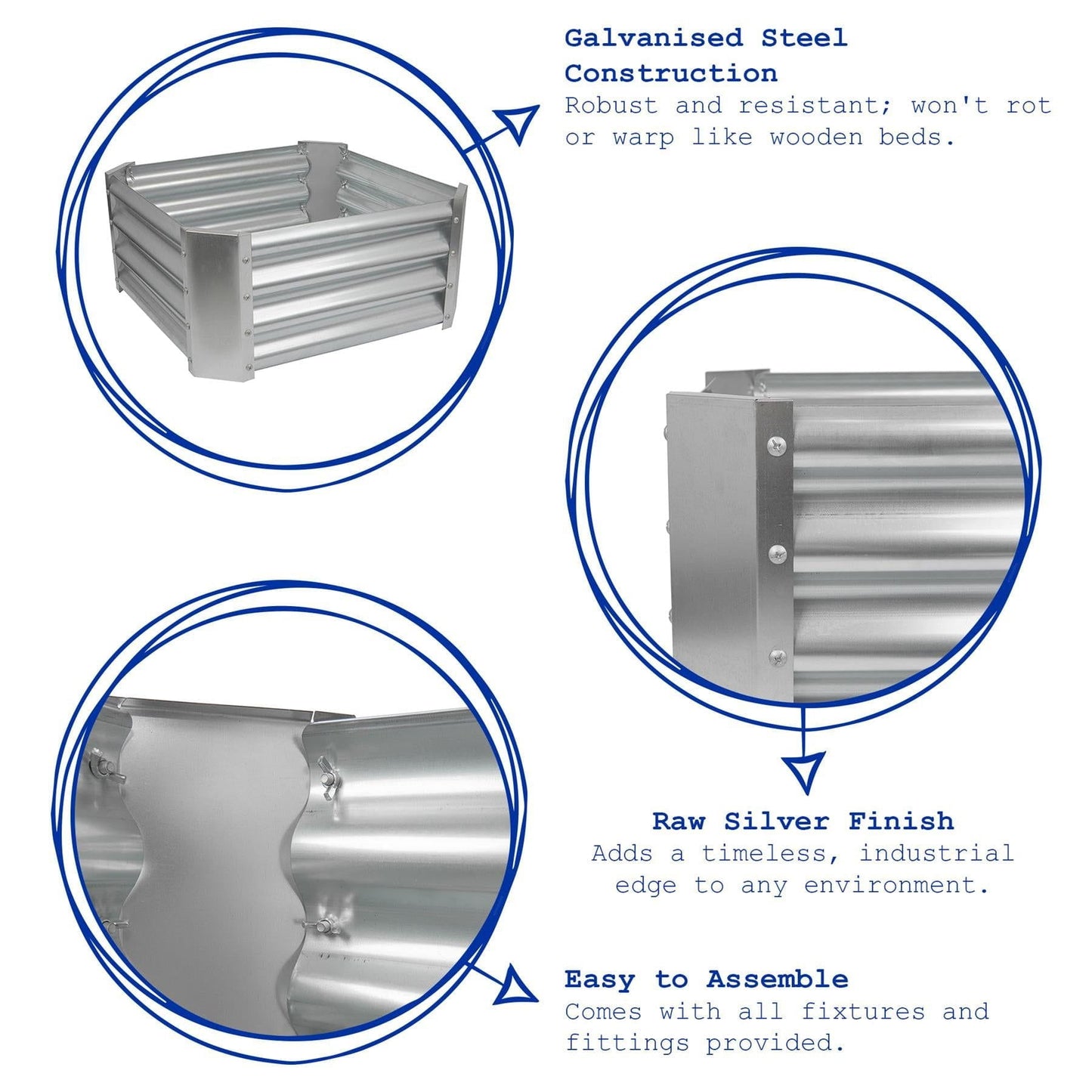 120cm x 120cm Square Galvanised Steel Raised Garden Bed