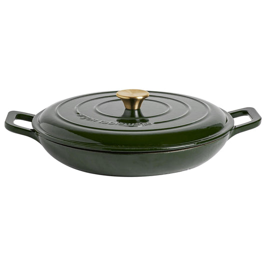 2.3L Dark Green Cast Iron Shallow Casserole Dish