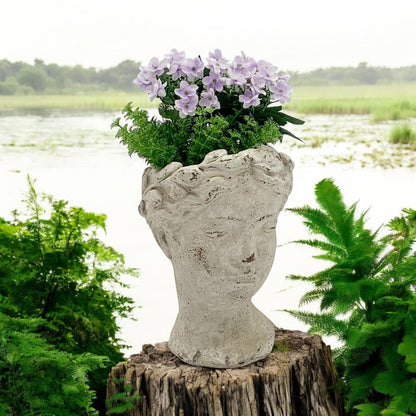 35CM CREAM CEMENT BUST POT