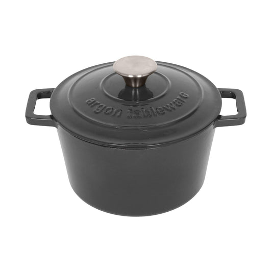 2.8L Dark Grey Round Cast Iron Casserole Dish