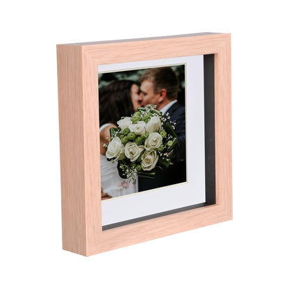 6" x 6" Light Wood 3D Deep Box Photo Frame - with 4" x 4" Mount