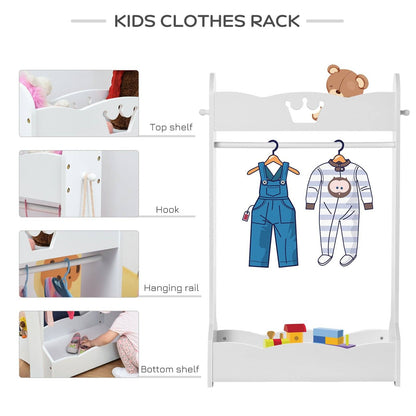 Kids Wood Clothes Rack Hall Tree with Storage Shelves Freestanding Wardrobe