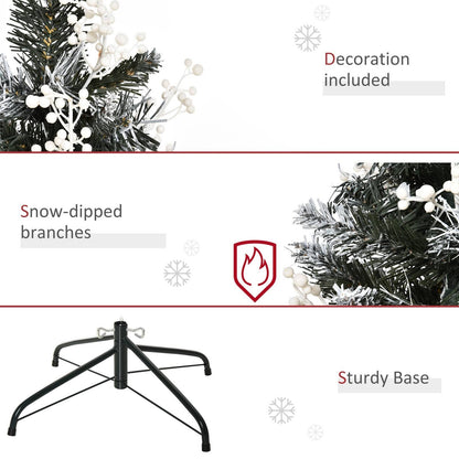 Homcom 4FT Artificial Snow Dipped Christmas Tree Xmas Pencil Tree Holiday Home Indoor Decoration with Foldable Feet Dark Green