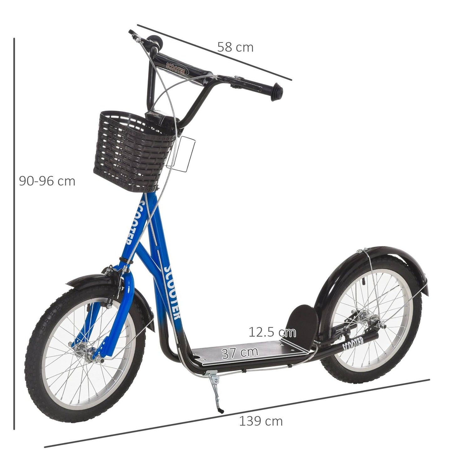 Kids Scooter Adjustable With Inflatable Wheel Brake Basket Cupholder Mudguard