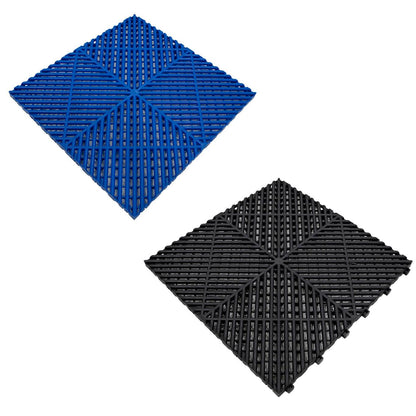 Vented Garage Floor Tiles With Edges 90 Black & 30 Blue
