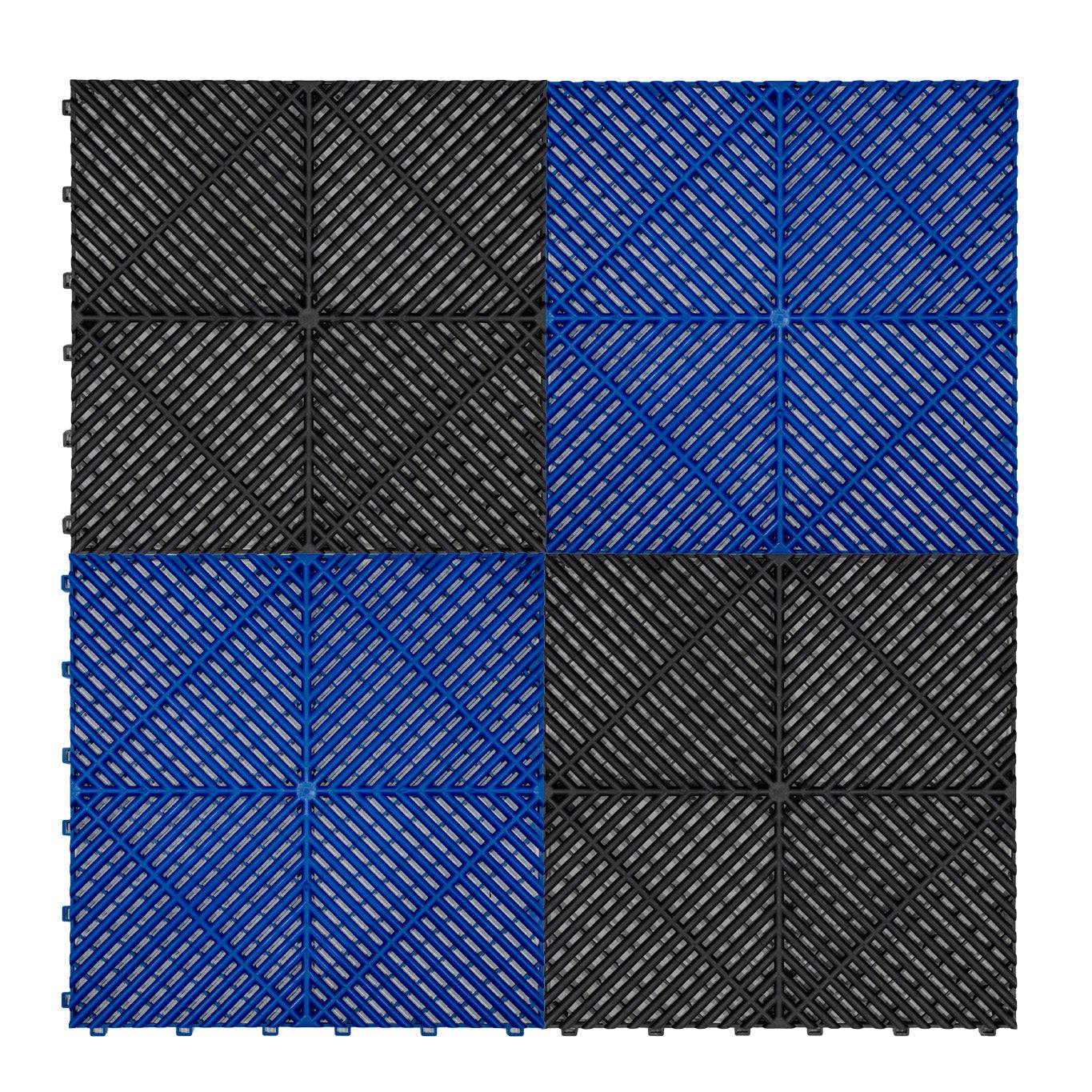 Vented Garage Floor Tiles With Edges 90 Black & 30 Blue