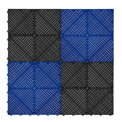 Vented Garage Floor Tiles With Edges 90 Black & 30 Blue