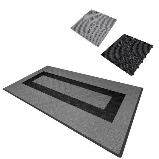 Vented Garage Floor Tiles With Edges 90 Grey & 30 Black