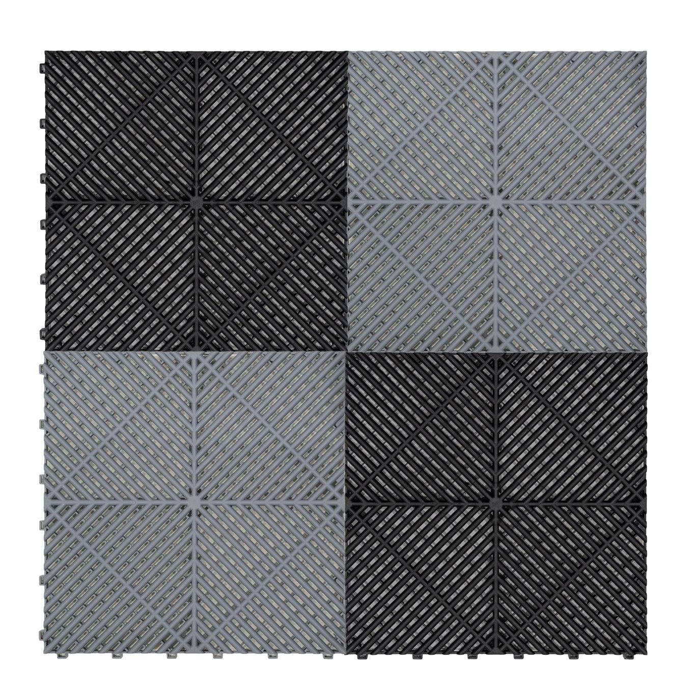 Vented Garage Floor Tiles With Edges 90 Grey & 30 Black