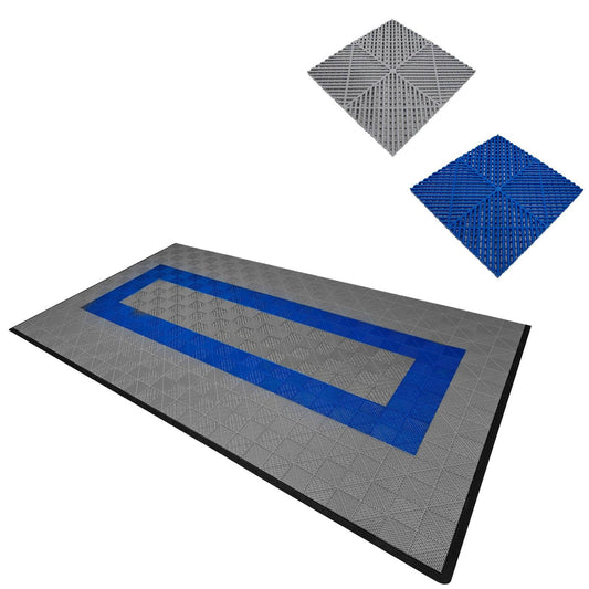 Vented Garage Floor Tiles With Edges 90 Grey & 30 Blue