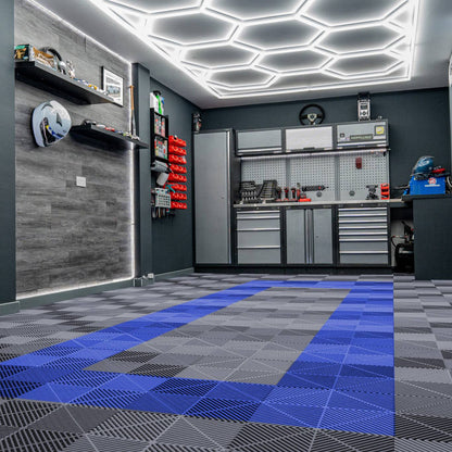 Vented Garage Floor Tiles With Edges 90 Grey & 30 Blue