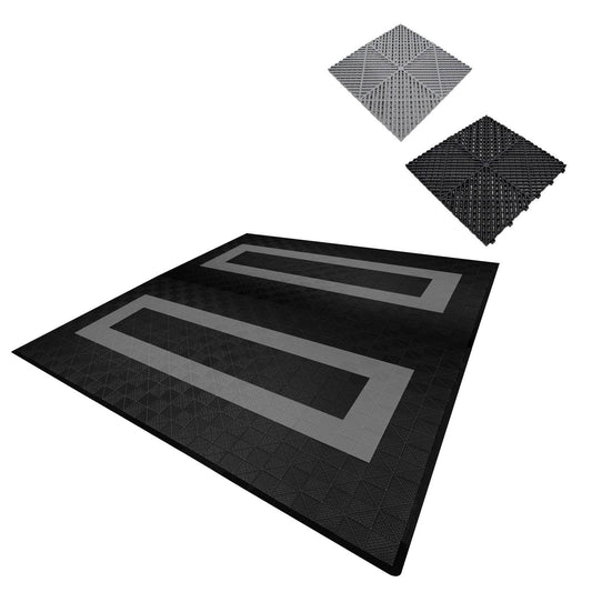 Vented Garage Floor Tiles With Edges 165 Black & 60 Grey