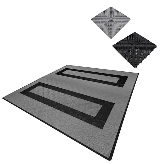 Vented Garage Floor Tiles With Edges 165 Grey & 60 Black
