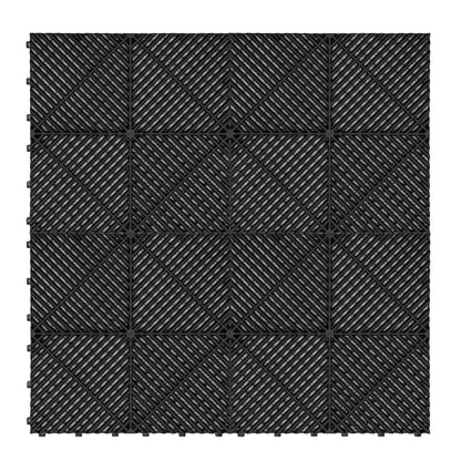 Hexagon LED Lights x 2 & Vented Garage Floor Tiles x 225 With Edges - Black