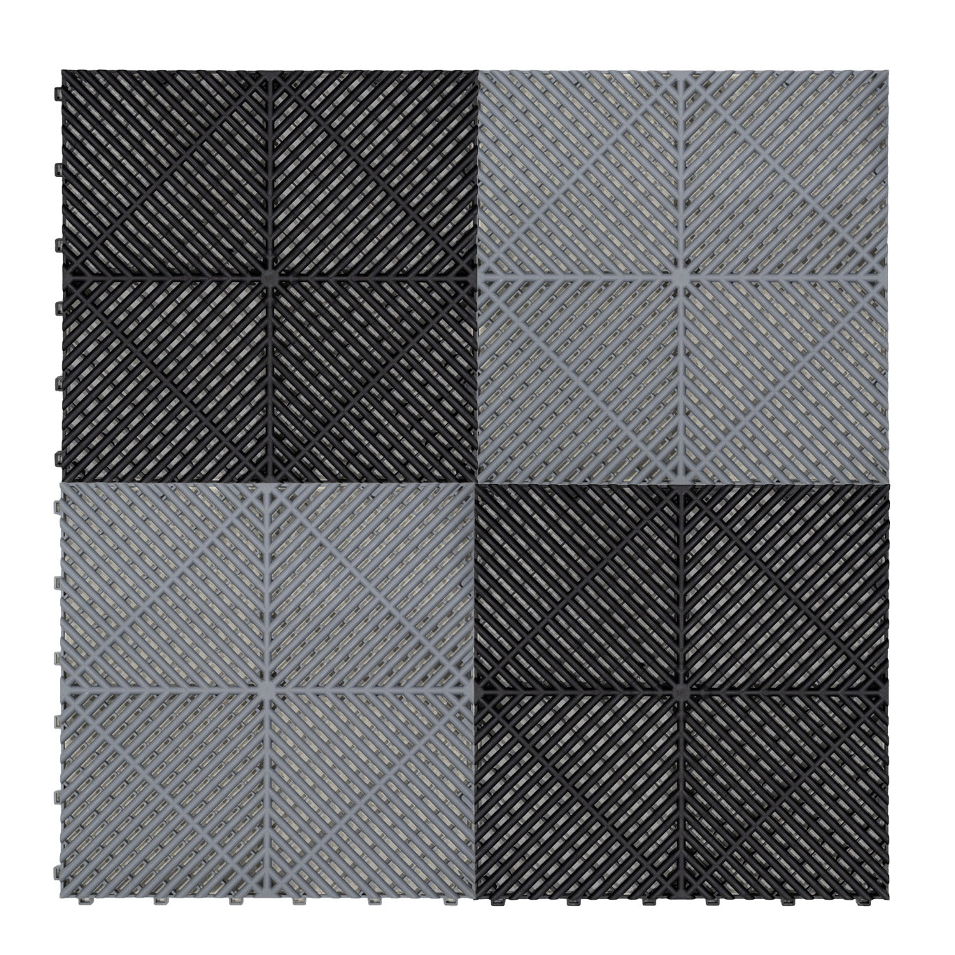 Hexagon LED Lights x 2 & Vented Garage Floor Tiles With Edges - 120 Black & 120 Grey