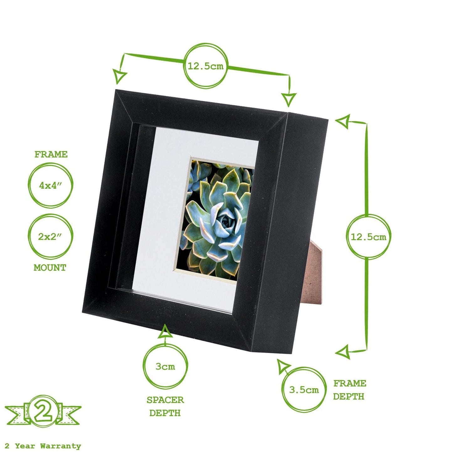 4" x 4" Dark Wood 3D Box Photo Frame - with 2" x 2" Mount