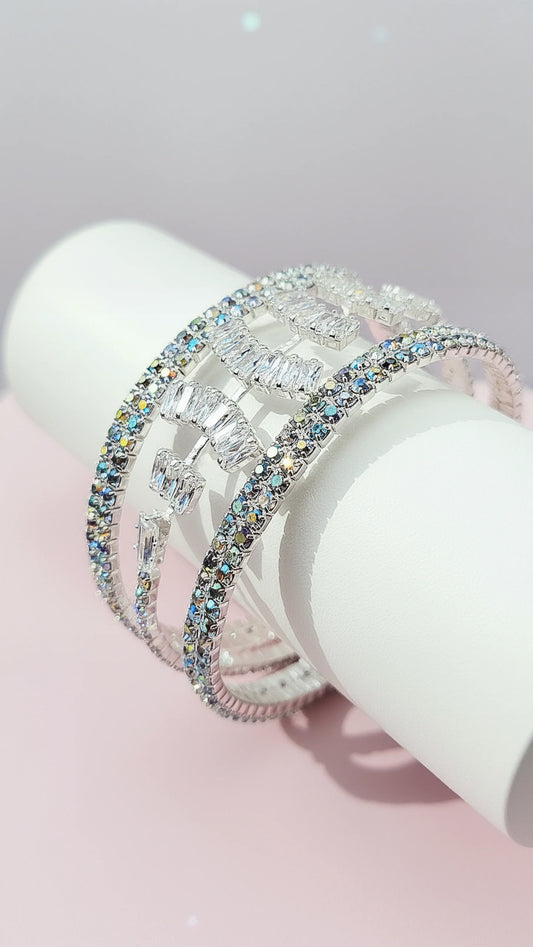 Baguette Cut Iridescent Crystal Cuff Bracelet