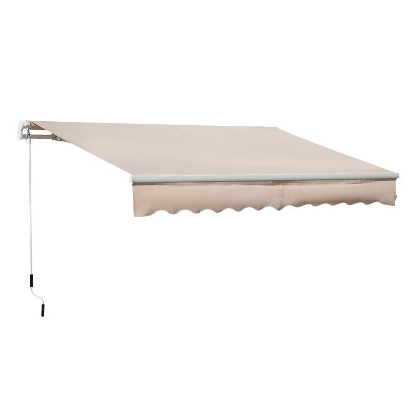 Outsunny 4X2.5M Manual Awning Window Door Sun Weather Shade With Handle Beige