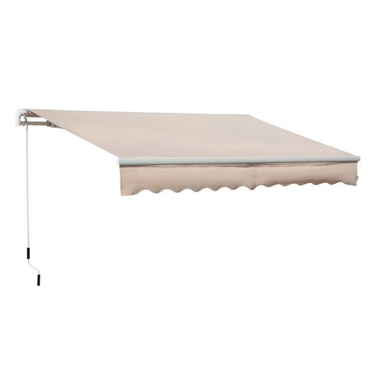 Outsunny 4X2.5M Manual Awning Window Door Sun Weather Shade With Handle Beige