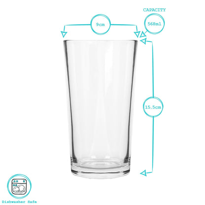 568ml (20oz) Conical Pint Beer Glasses - Pack of 24