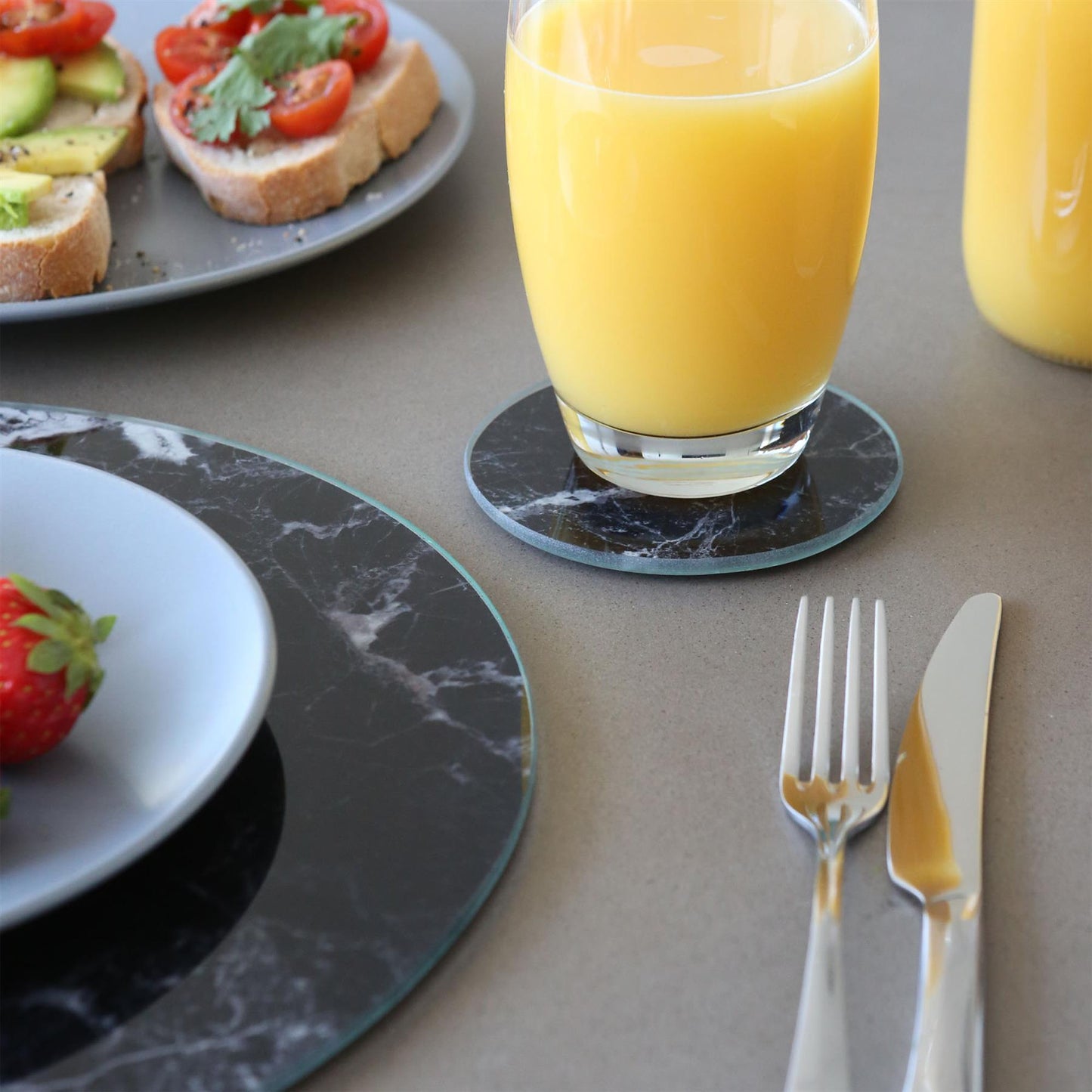 12pc Round Glass Placemats & Round Coasters Set - 30cm - Marble