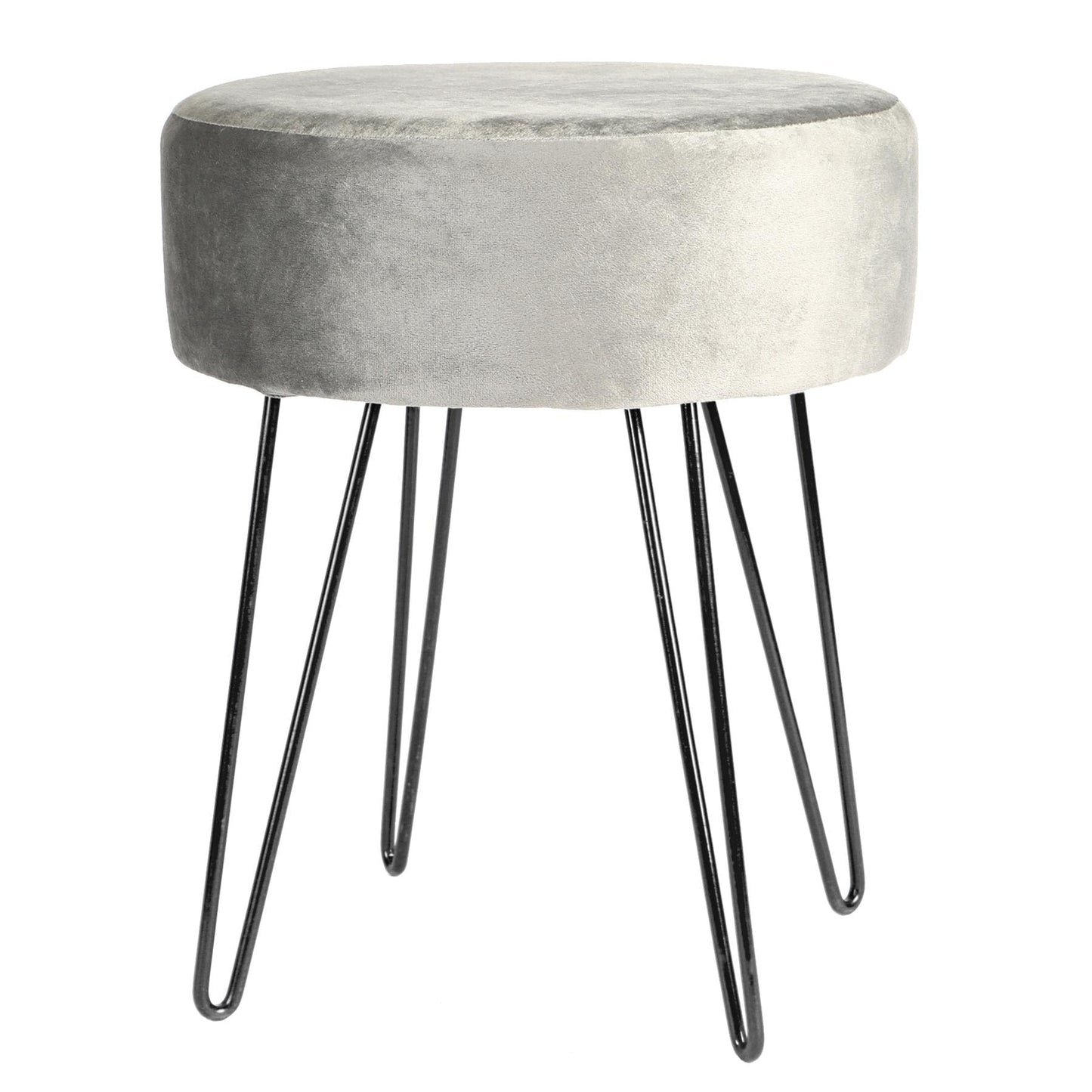 Grey Round Velvet Footstool