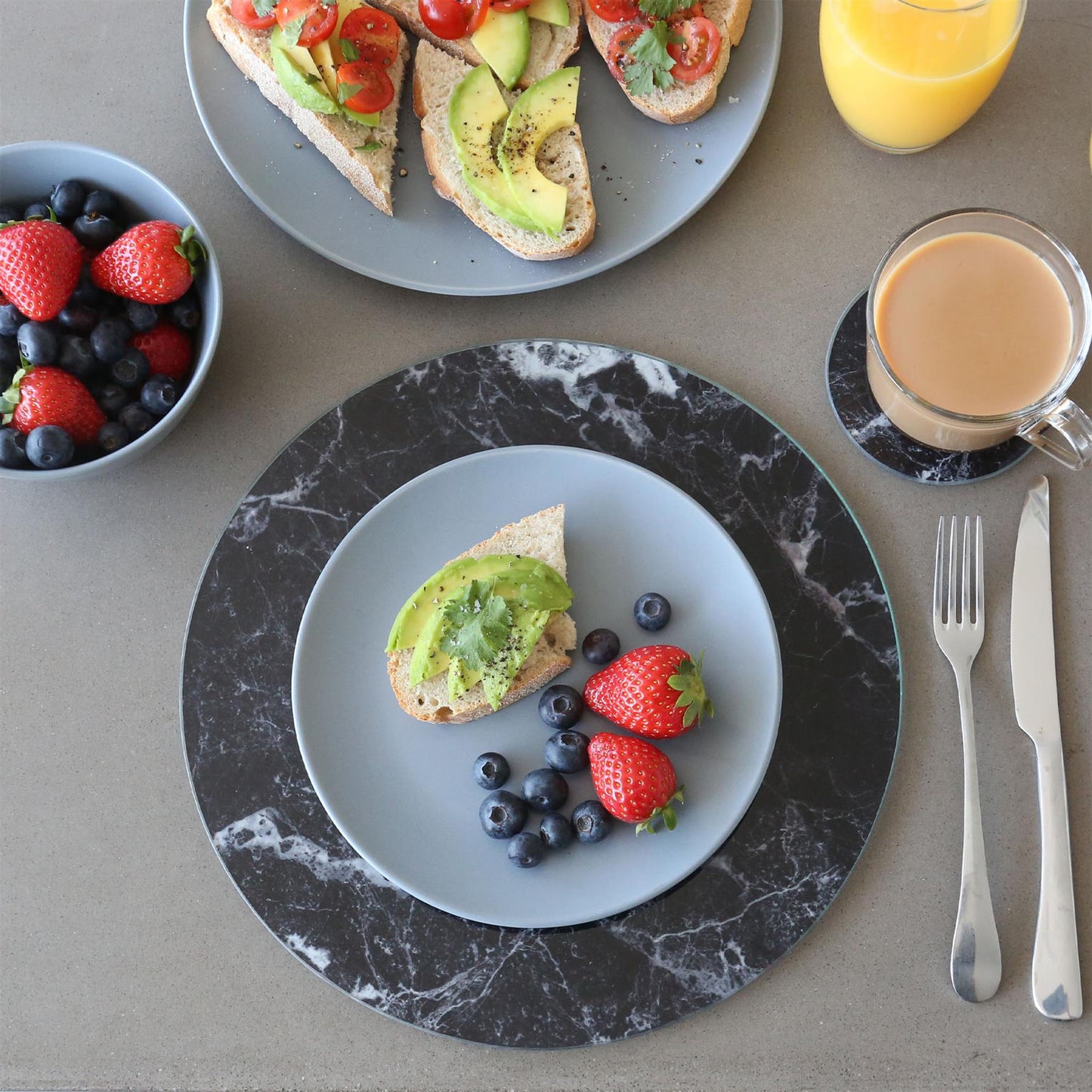 12pc Round Glass Placemats & Square Coasters Set - 30cm - Marble