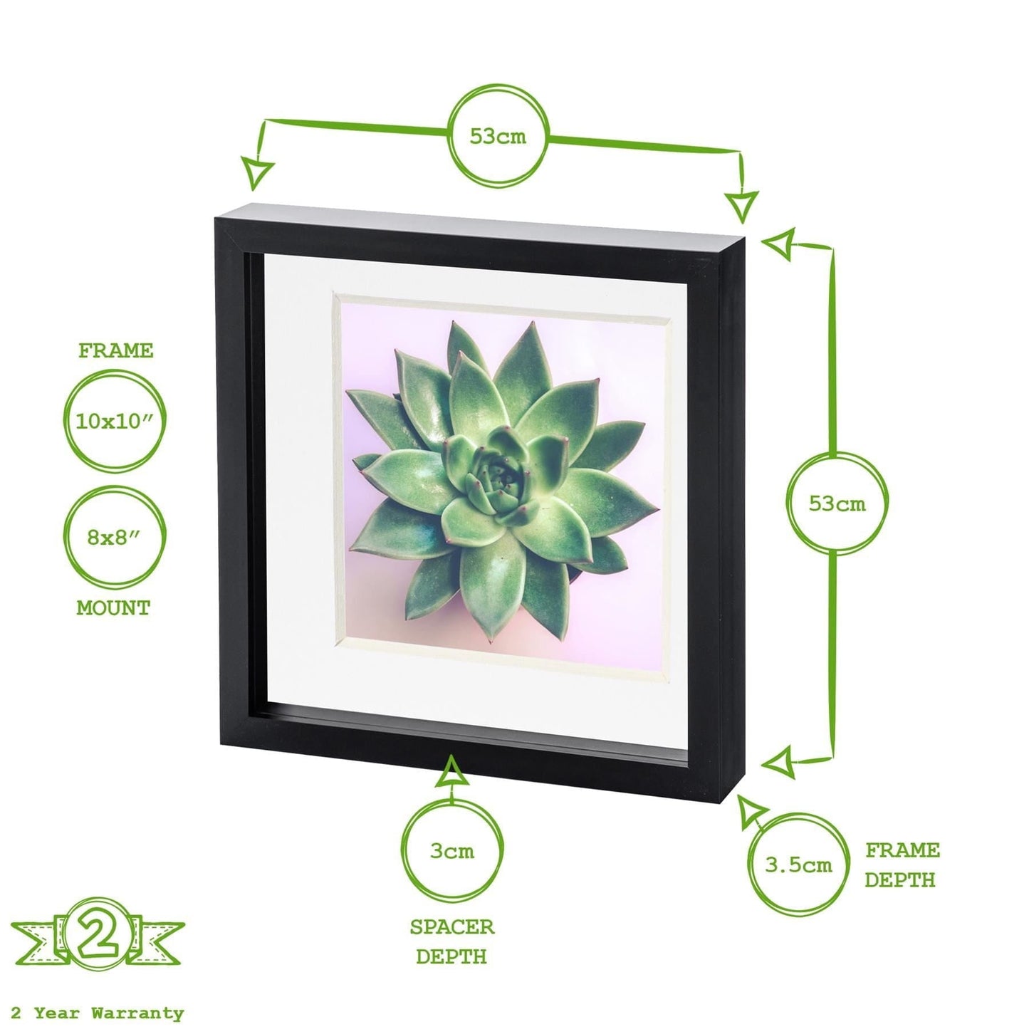 10" x 10" Grey 3D Box Photo Frame - with 8" x 8" Mount