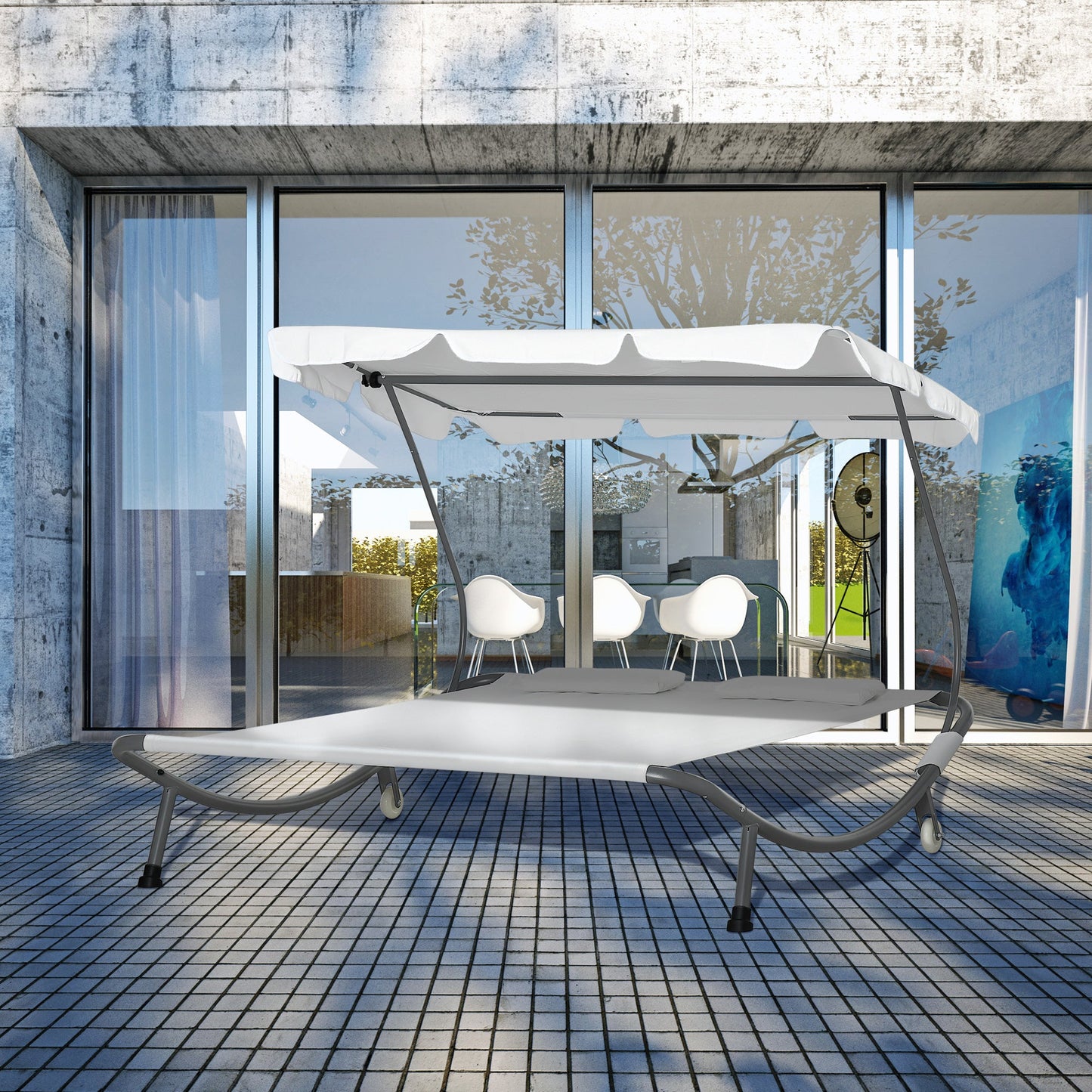 Patio Double Hammock Sun Lounger Bed w/ Canopy Shelter