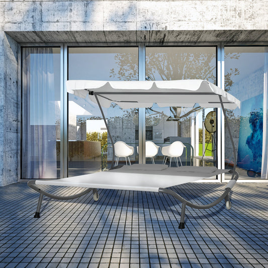 Patio Double Hammock Sun Lounger Bed w/ Canopy Shelter