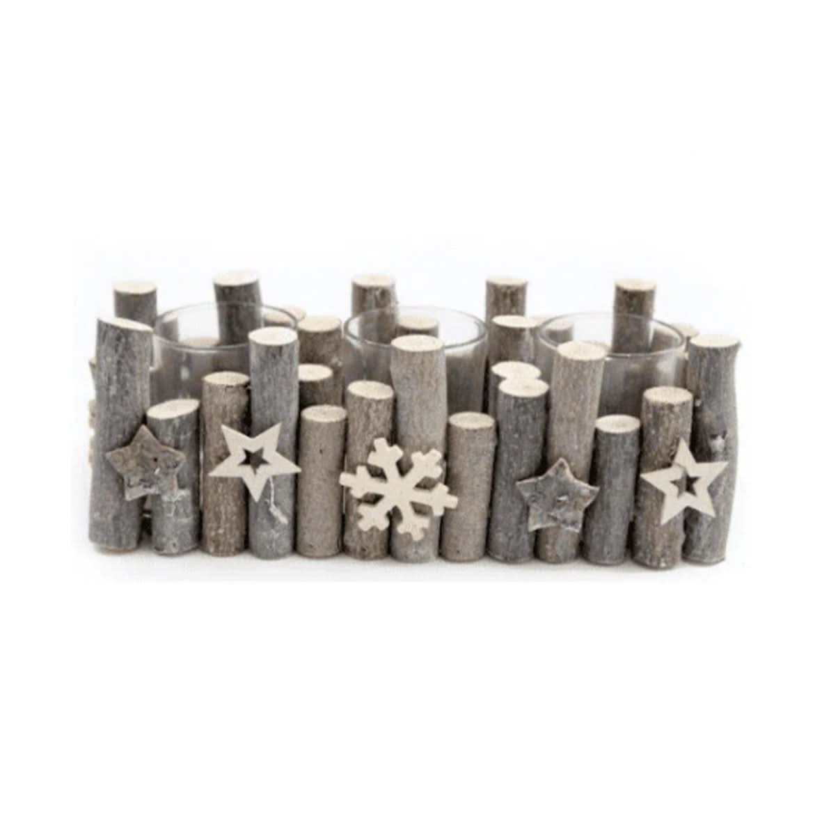 Large Birch Wood Christmas Candle Holder Decoration