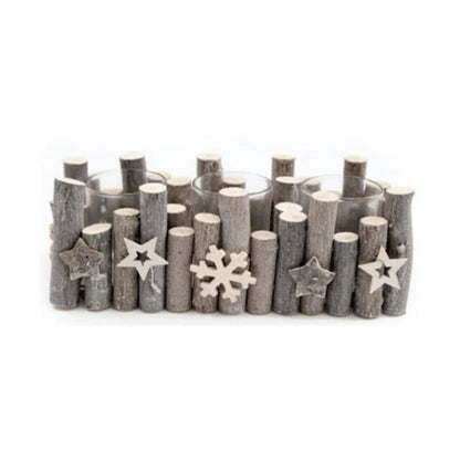 Large Birch Wood Christmas Candle Holder Decoration