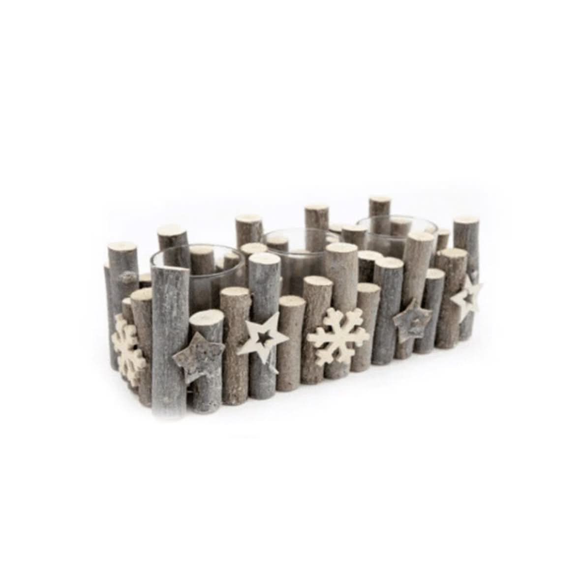 Large Birch Wood Christmas Candle Holder Decoration