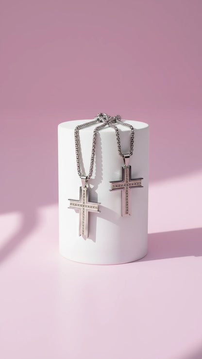Beveled Crystal Cross Symbolic Necklace