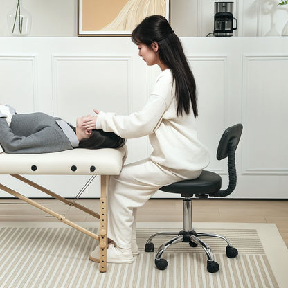 HOMCOM Rolling Stool with Backrest, Wheels, Faux Leather Salon Chair