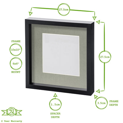 10" x 10" White 3D Box Photo Frame with 6" x 6" Mount