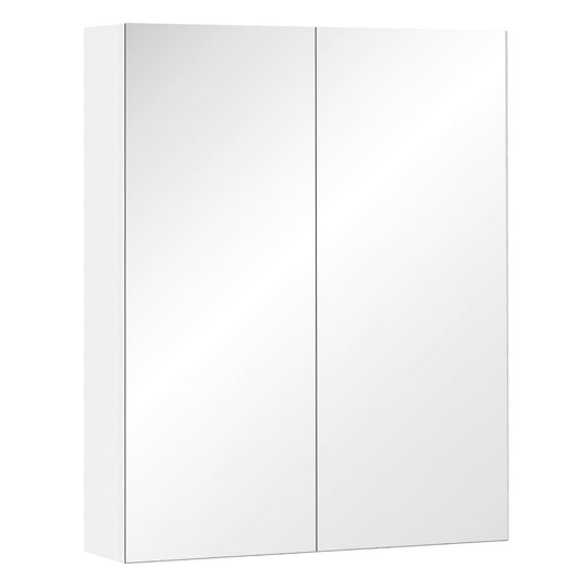 Wall Mount Mirror Cabinet Wood Bathroom Storage Shelf Double Door Cupboard Adjustable 60Wx15Dx75H cm