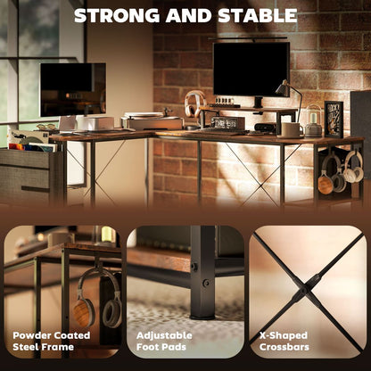 HOMCOM 168cm Reversible L Shaped Desk, 240cm Two Person Desk