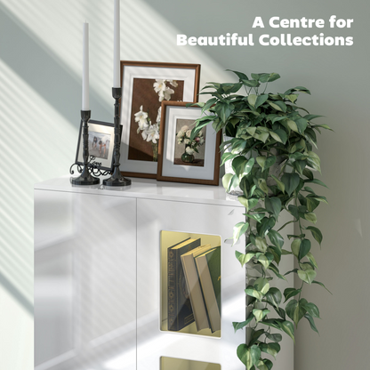 HOMCOM Display Cabinet with Glass Shelves, Sideboard for Living Room, White