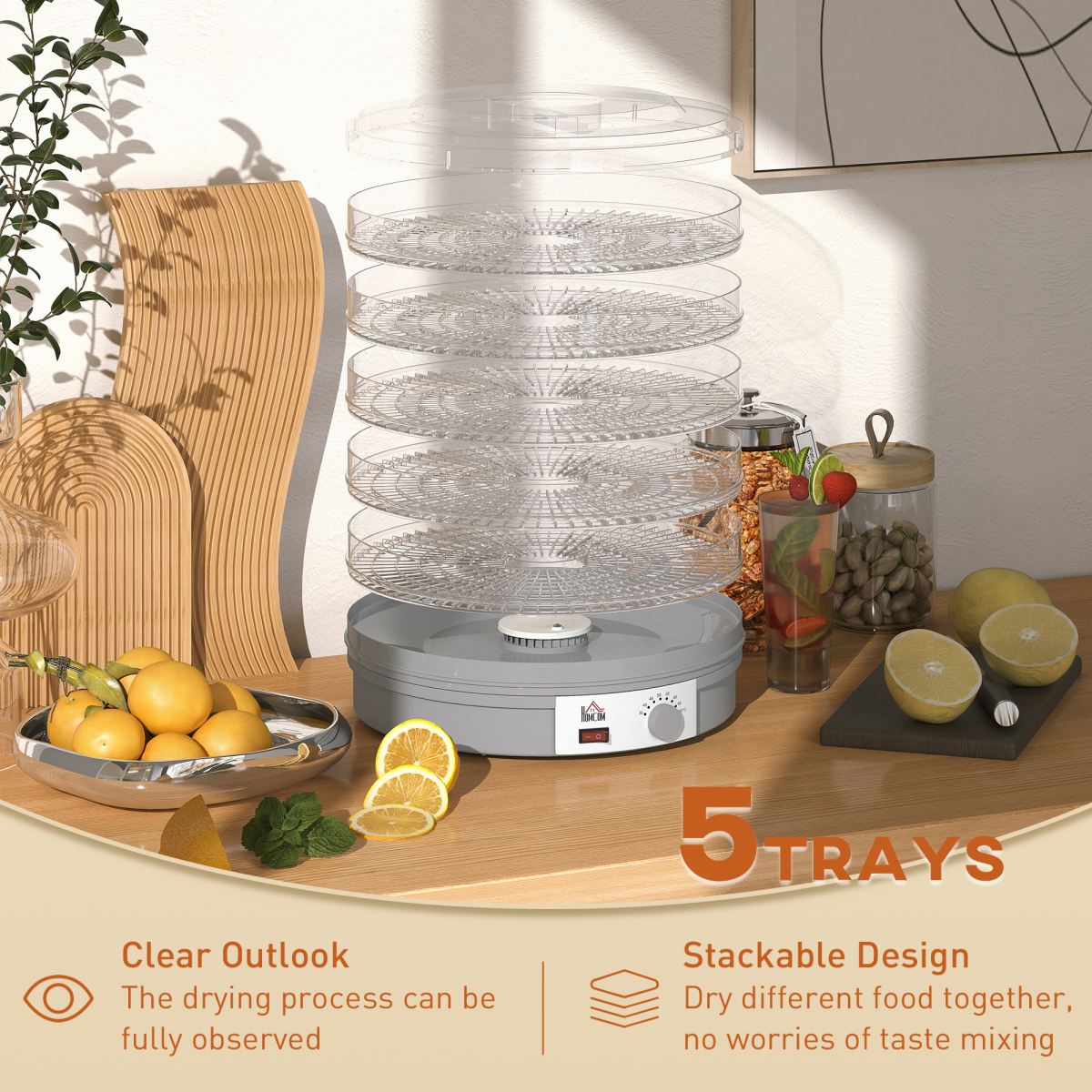 HOMCOM 5 Tier Food Dehydrator for Drying Fruit Meat Vegetable Pet Treat