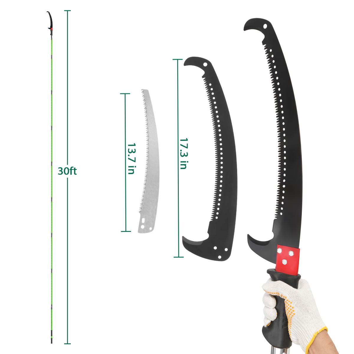 30ft Manual Pole Saw, Lightweight Tree Trimmers Long Handle Pruner Set, Sharp Steel Blade and Scissors Pole Saw for Trimming Palm, Pear Tree, Fir Tree, Other High Trees and Shrubs