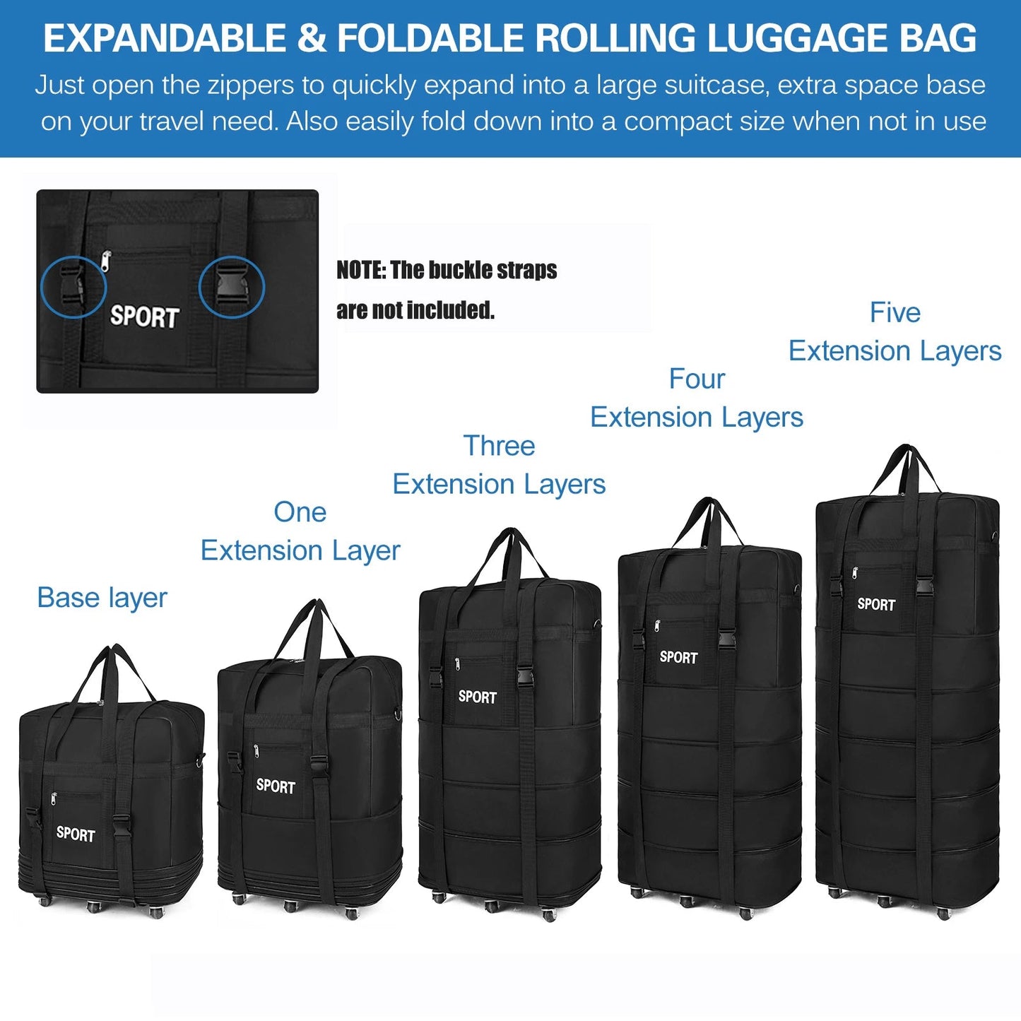 31/39/45inch Expandable Suitcase Bag Foldable Rolling Luggage Bag for Travel Business