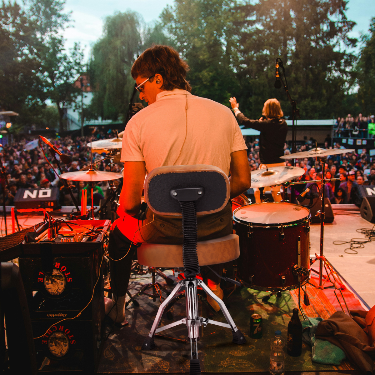 Drum Throne with Backrest, Hydraulic Drum Stool Adjustable Height, Heavy Duty Hydraulic Drum Seat Saddle Design for Drummers Brown