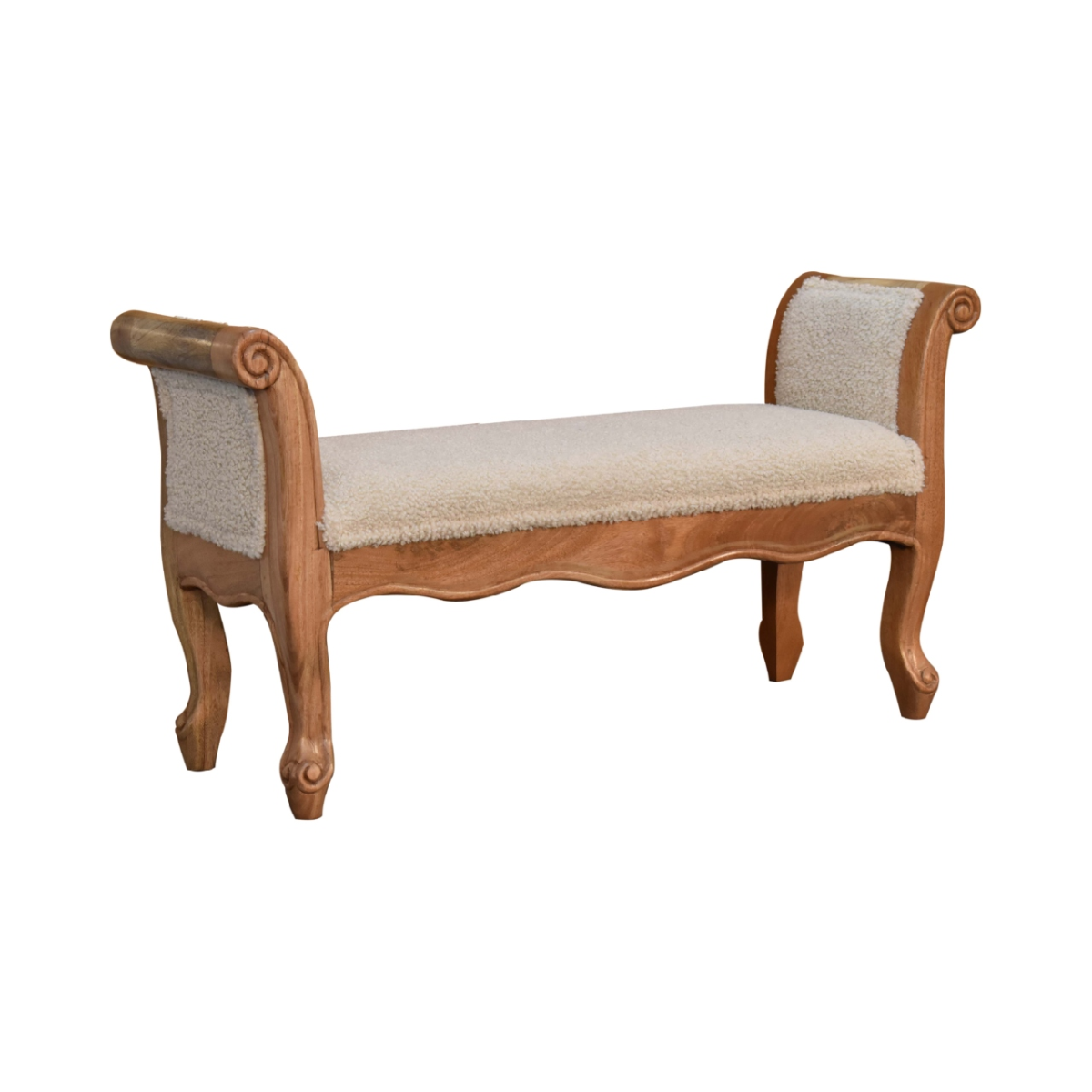 Artisan Furniture Solid Wood Cream Boucle French Style Bench