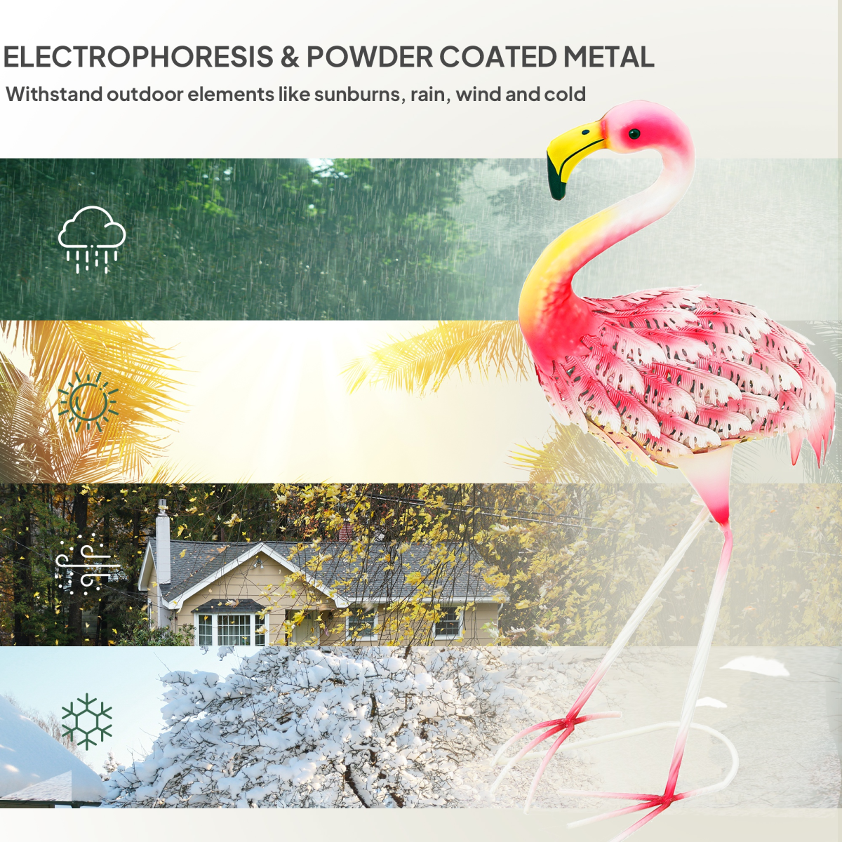 Outsunny Flamingo Garden Statue, Metal Garden Ornament with Stakes, Pink